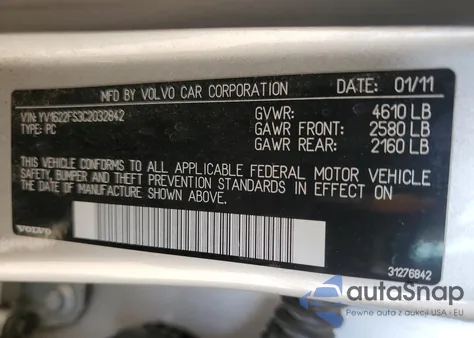 2012 Volvo S60 T5 from USA, damaged, VIN YV1622FS3C2032842